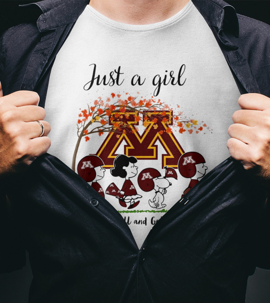 Just A Girl Who Loves Fall And Golden Gophers Peanuts Cartoon T-Shirt