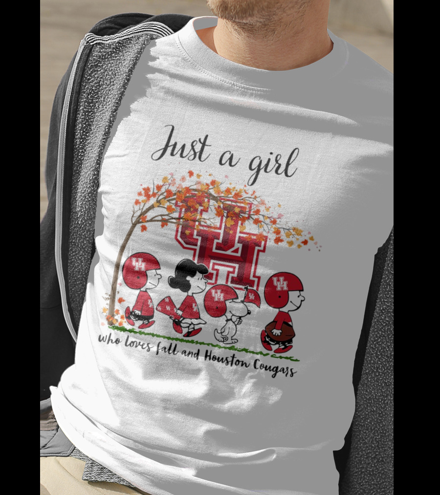 Just A Girl Who Loves Fall And Houston Cougars Peanuts Cartoon T-Shirt