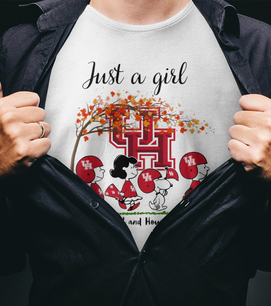 Just A Girl Who Loves Fall And Houston Cougars Peanuts Cartoon T-Shirt