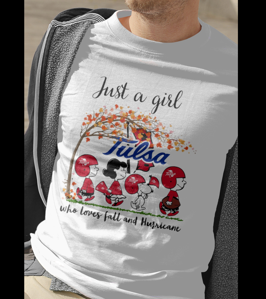 Just A Girl Who Loves Fall And Tulsa Hurricane Peanuts Cartoon T-Shirt