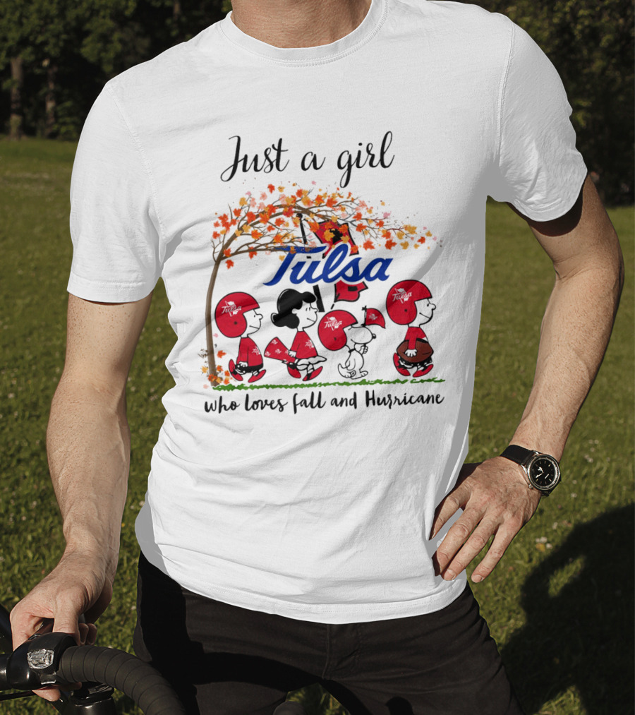Just A Girl Who Loves Fall And Tulsa Hurricane Peanuts Cartoon T-Shirt