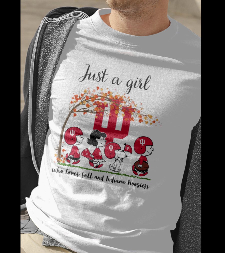 Just A Girl Who Loves Fall And Indiana Hoosiers Peanuts Cartoon T-Shirt
