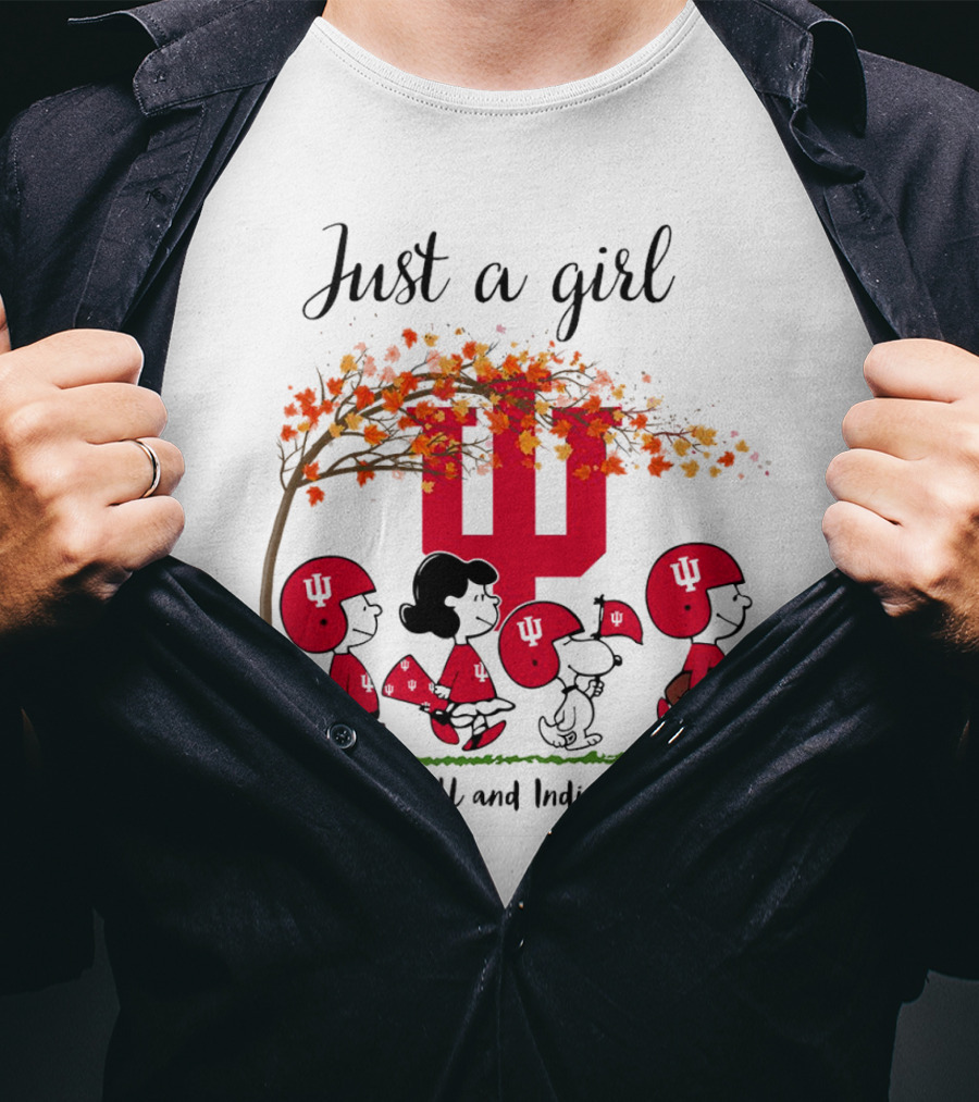 Just A Girl Who Loves Fall And Indiana Hoosiers Peanuts Cartoon T-Shirt