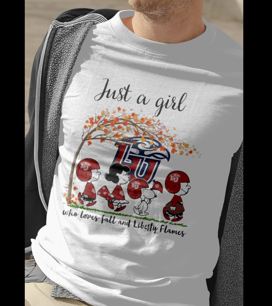 Just A Girl Who Loves Fall And Liberty Flames Peanuts Halloween T-Shirt