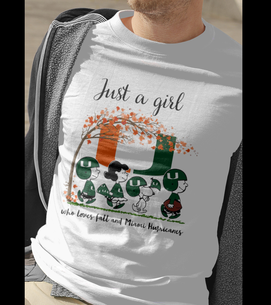 Just A Girl Who Loves Fall And Miami Hurricanes Peanuts Cartoon T-Shirt