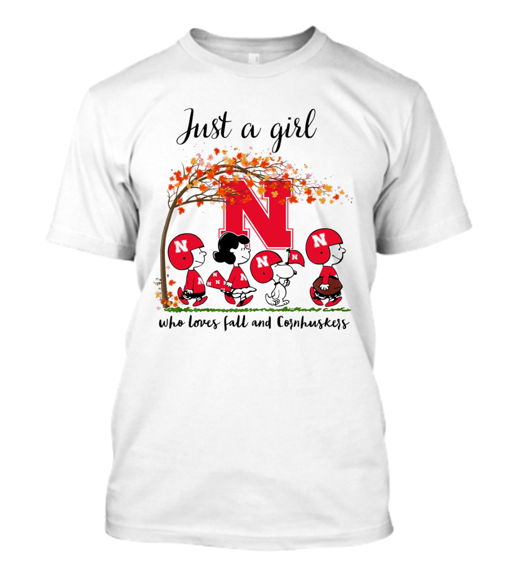 Just A Girl Who Loves Fall And Cornhuskers Peanuts Cartoon T-Shirt