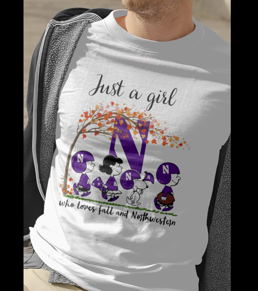 Just A Girl Who Loves Fall Northwestern Wildcats Peanuts Cartoon Halloween T-Shirt