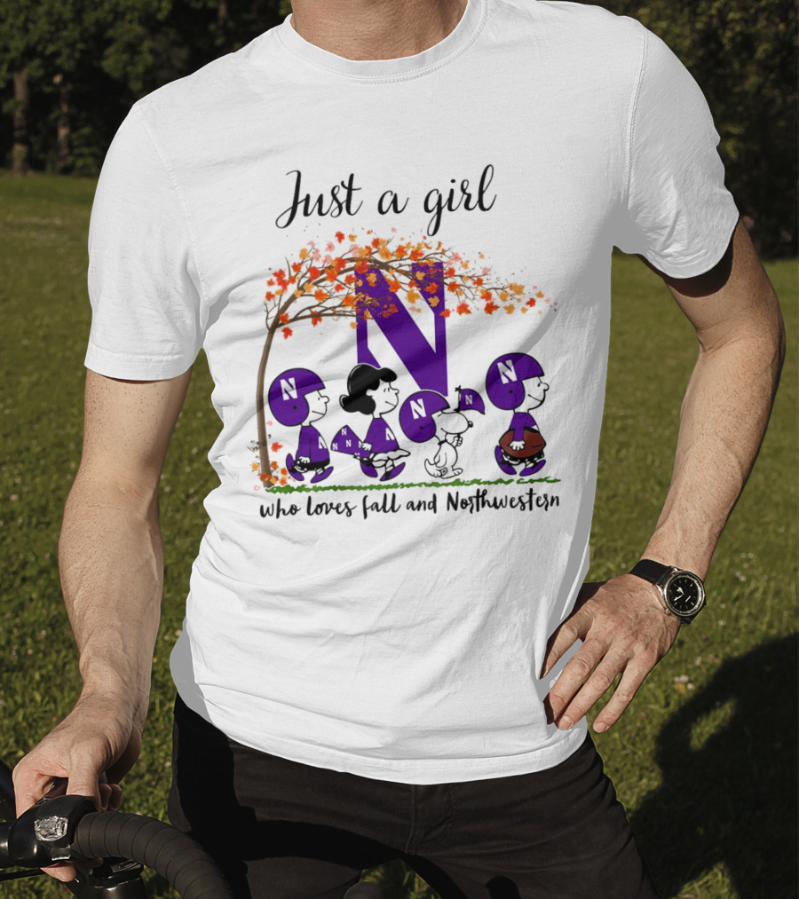 Just A Girl Who Loves Fall Northwestern Wildcats Peanuts Cartoon Halloween T-Shirt