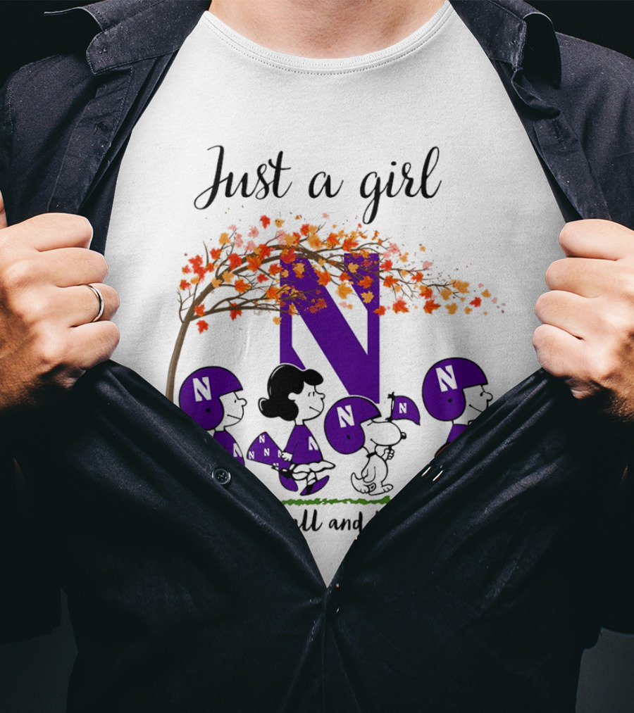 Just A Girl Who Loves Fall Northwestern Wildcats Peanuts Cartoon Halloween T-Shirt