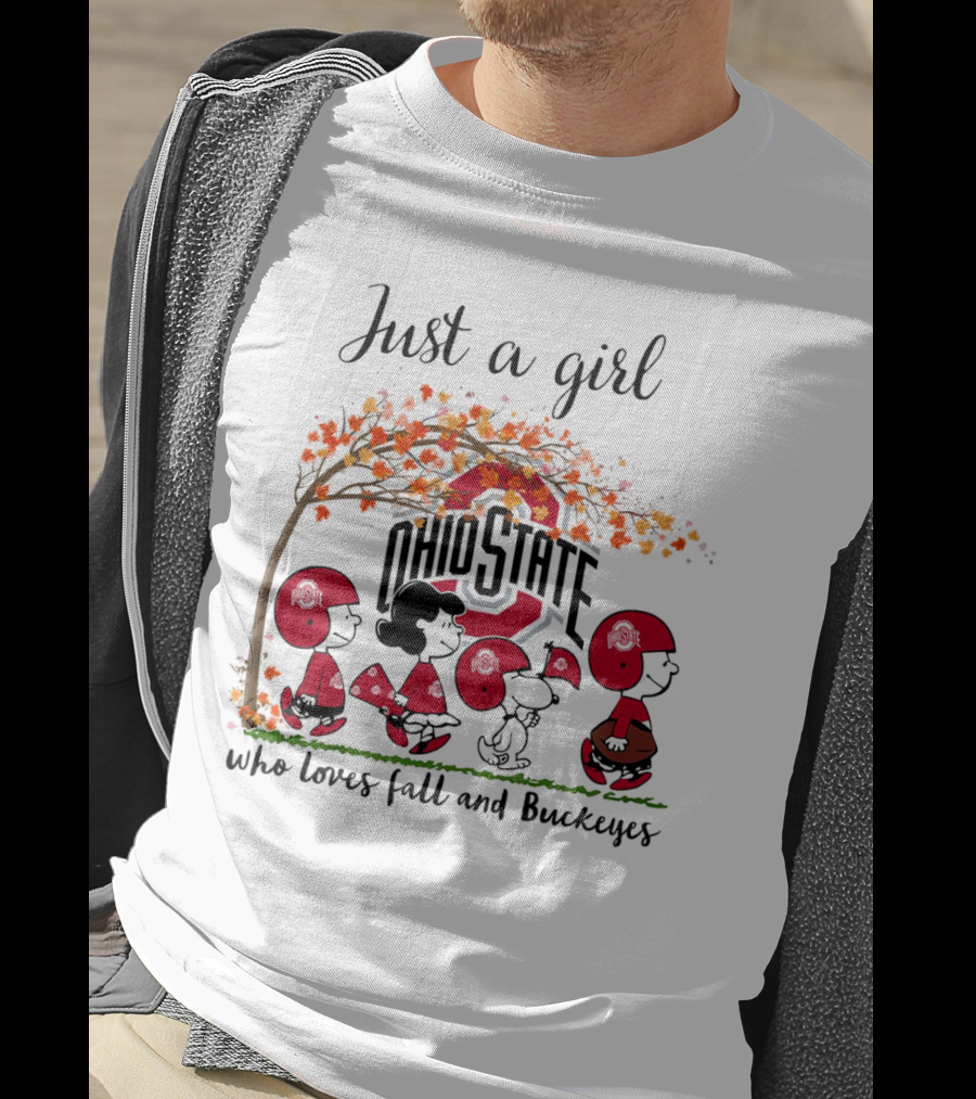 Just A Girl Who Loves Fall And Ohio State Buckeyes Peanuts Cartoon T-Shirt