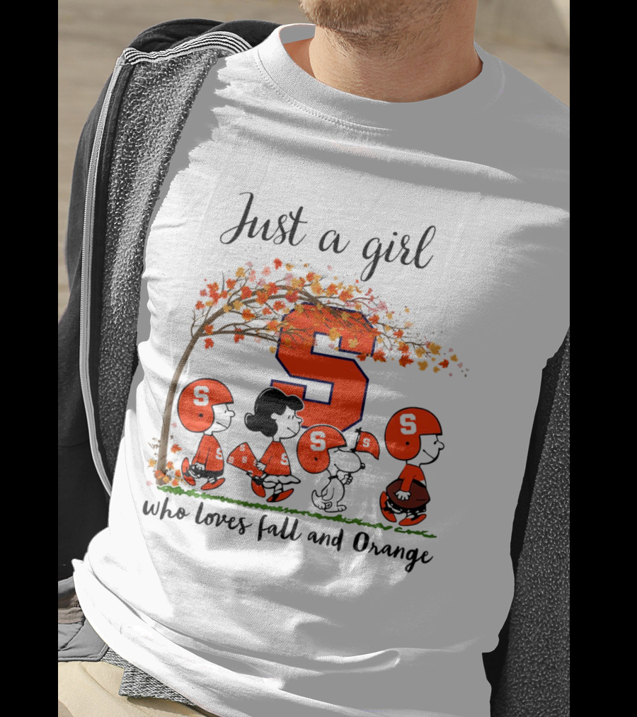 Just A Girl Who Loves Fall And Orange Peanuts Cartoon Halloween Football Leaves T-Shirt