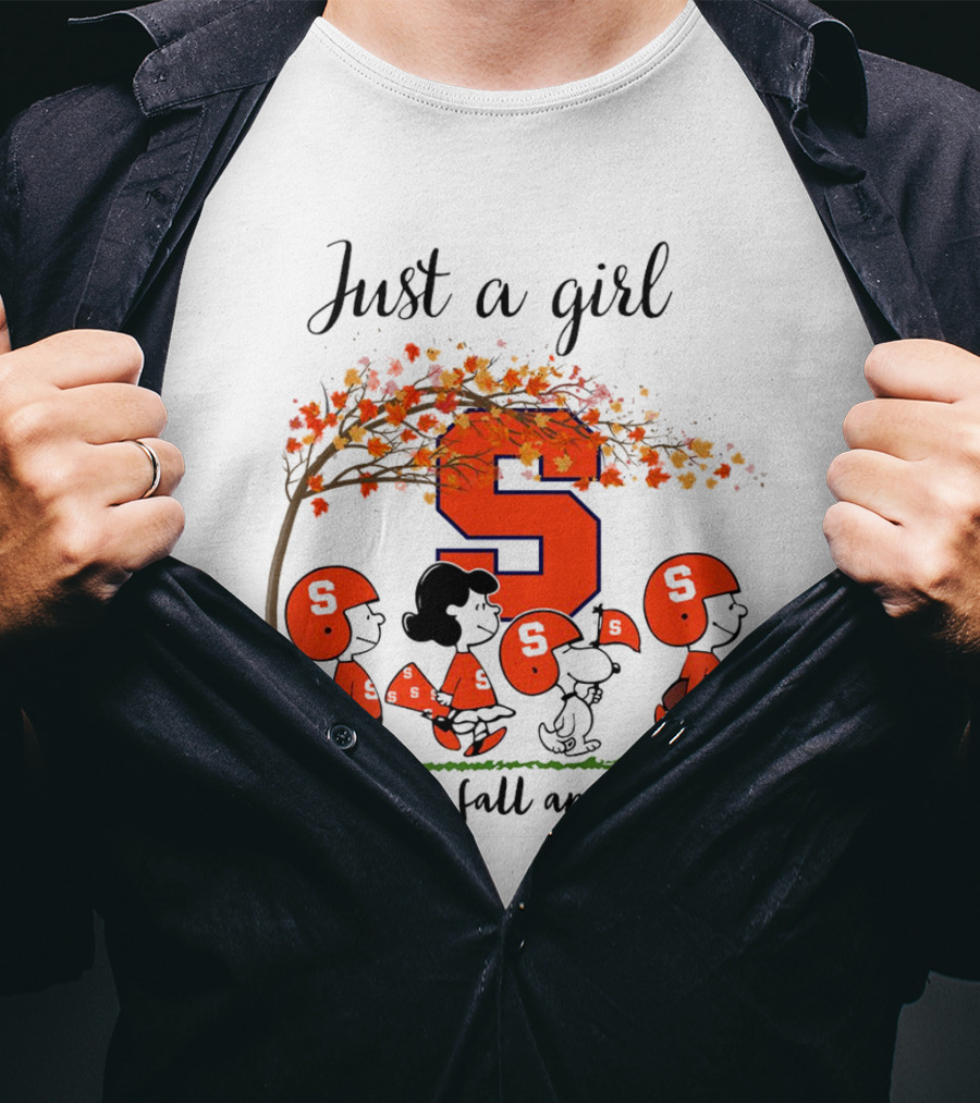 Just A Girl Who Loves Fall And Orange Peanuts Cartoon Halloween Football Leaves T-Shirt