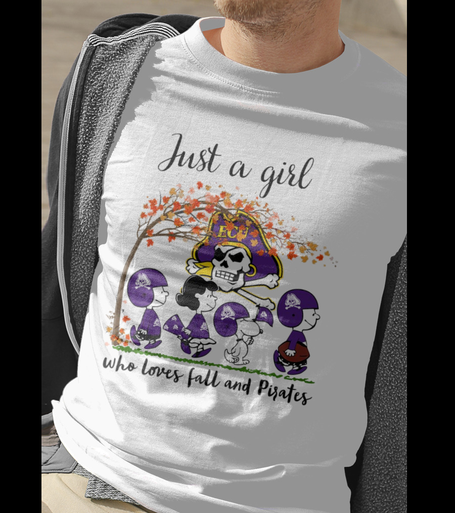 Just A Girl Who Loves Fall And Pirates Peanuts Cartoon Halloween ECU T-Shirt