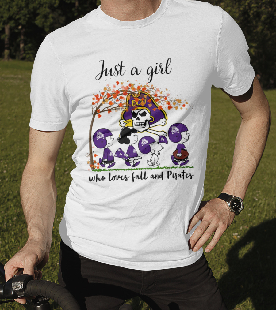 Just A Girl Who Loves Fall And Pirates Peanuts Cartoon Halloween ECU T-Shirt