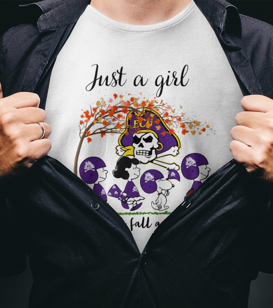 Just A Girl Who Loves Fall And Pirates Peanuts Cartoon Halloween ECU T-Shirt