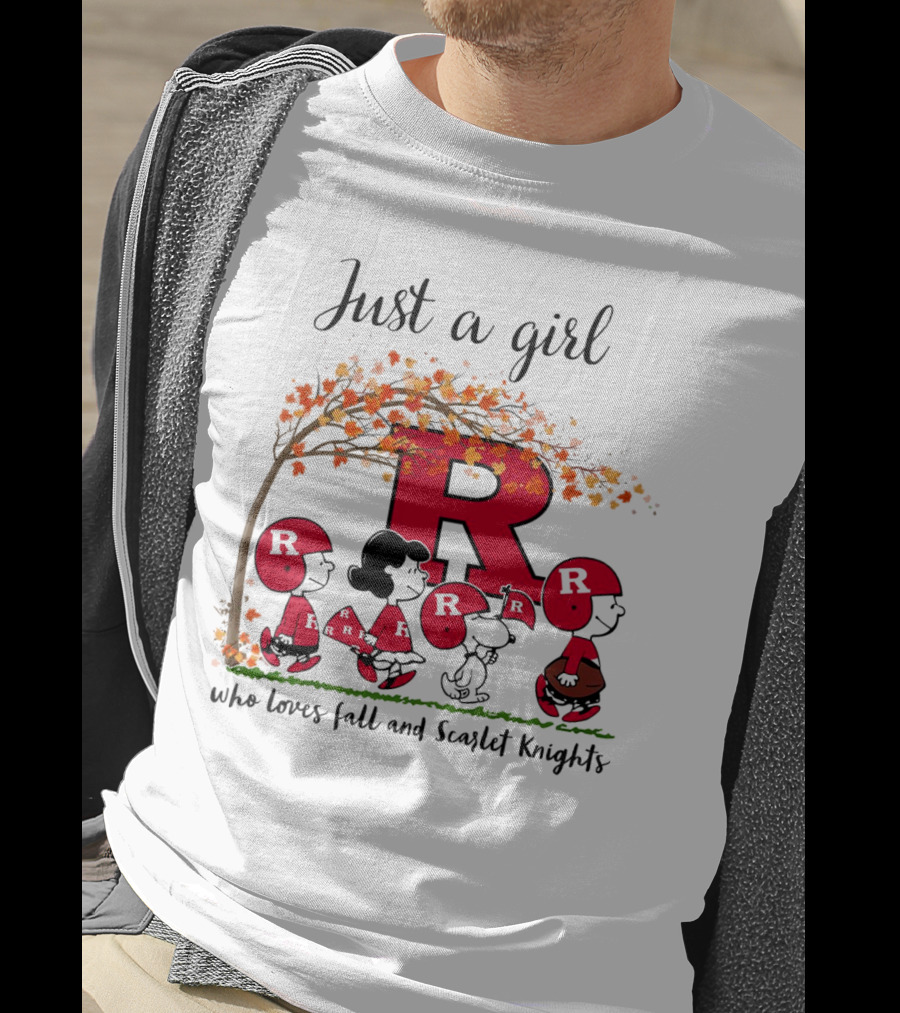 Just A Girl Who Loves Fall Scarlet Knights Peanuts Cartoon T-Shirt