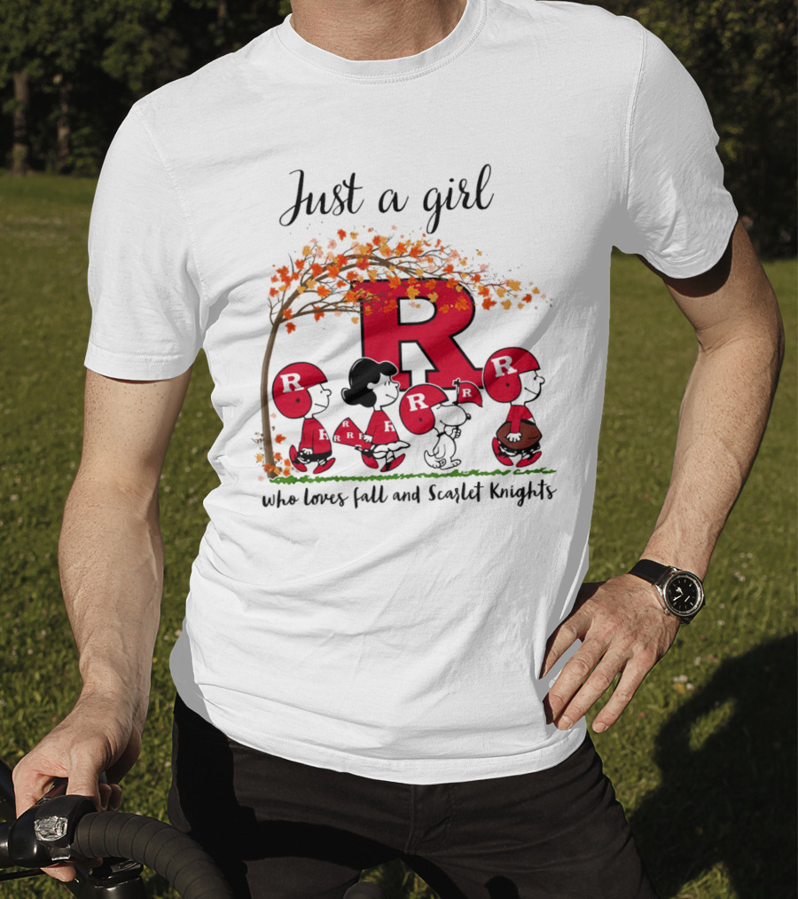 Just A Girl Who Loves Fall Scarlet Knights Peanuts Cartoon T-Shirt