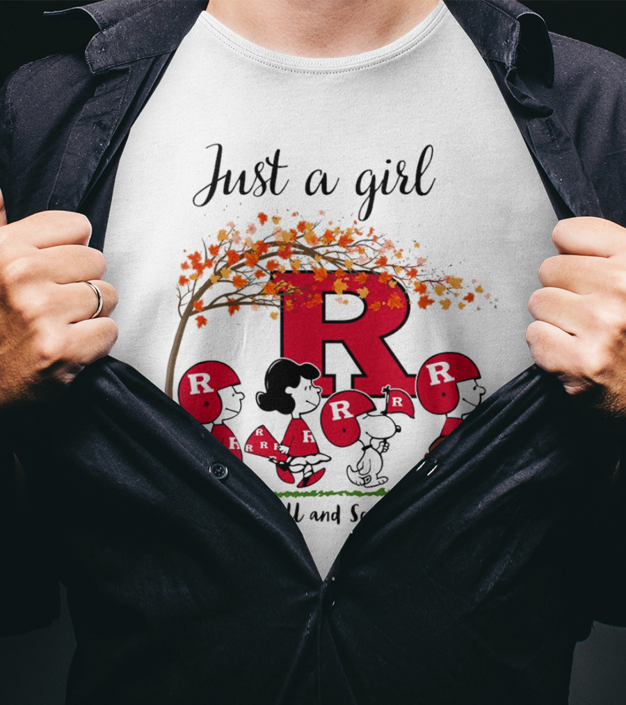 Just A Girl Who Loves Fall Scarlet Knights Peanuts Cartoon T-Shirt