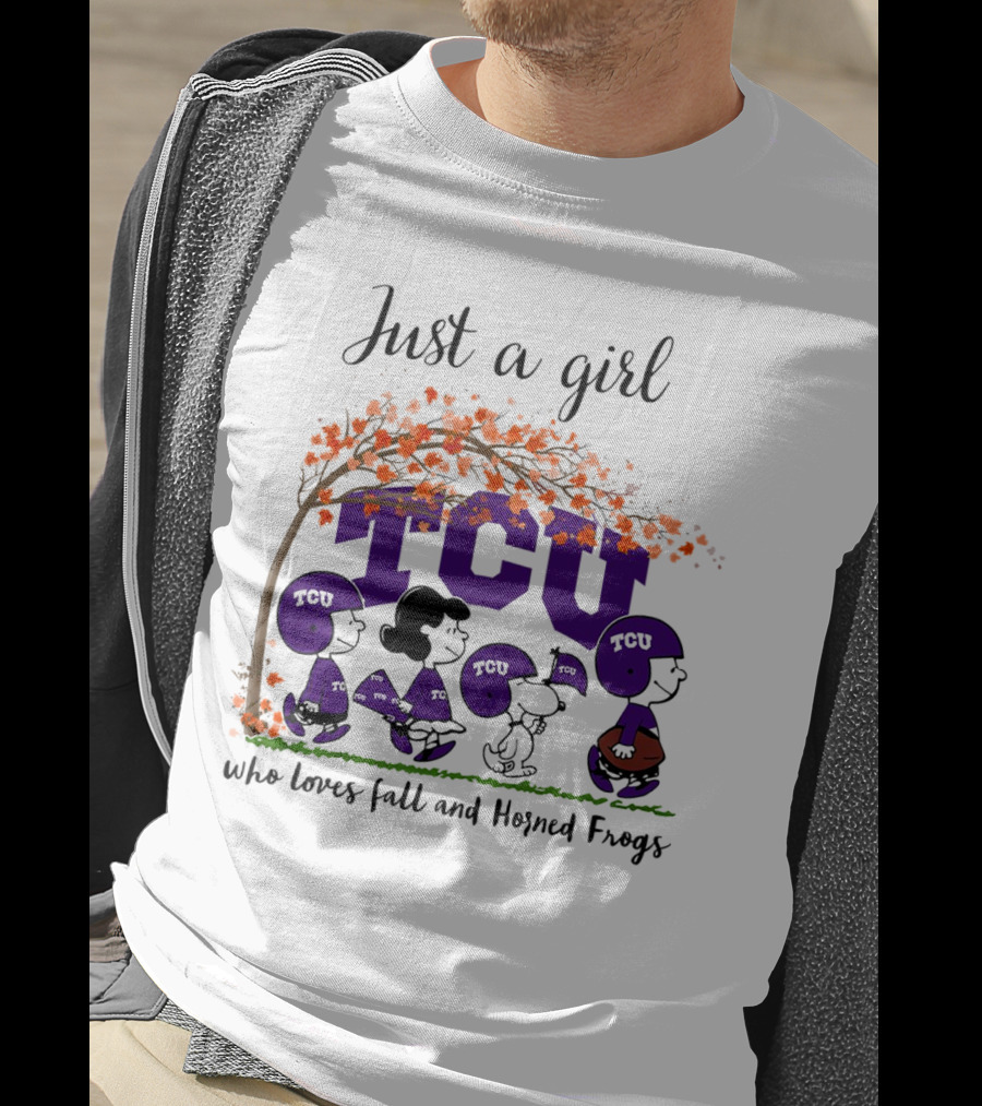 Just A Girl Who Loves Fall TCU Horned Frogs Peanuts Cartoon T-Shirt