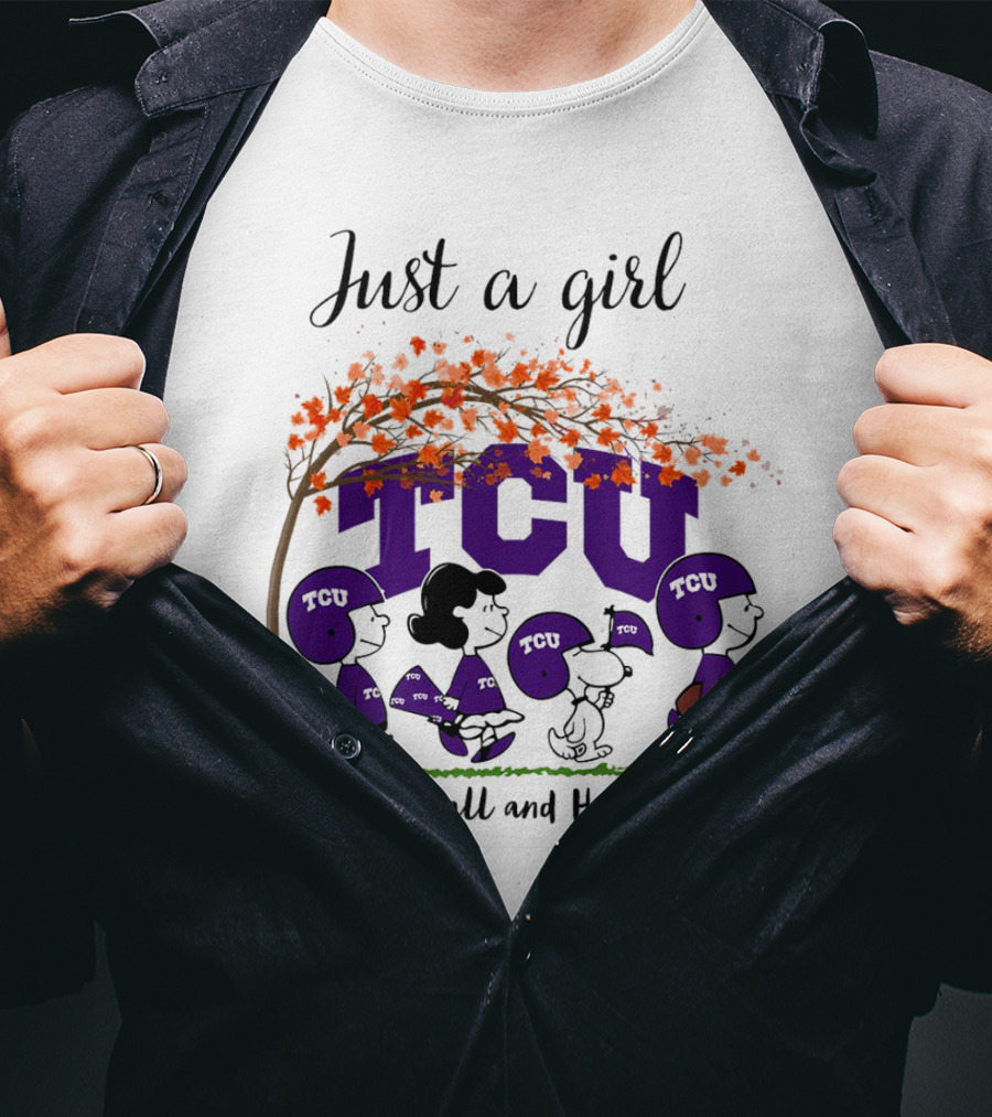 Just A Girl Who Loves Fall TCU Horned Frogs Peanuts Cartoon T-Shirt