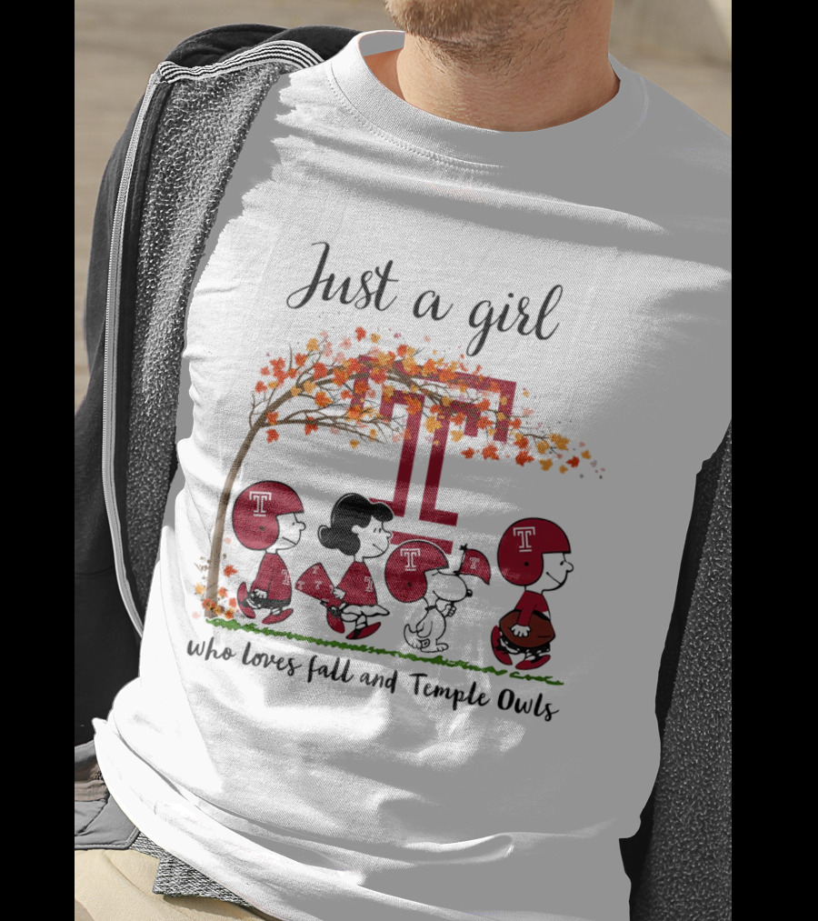 Just A Girl Who Loves Fall And Temple Owls Peanuts Cartoon T-Shirt
