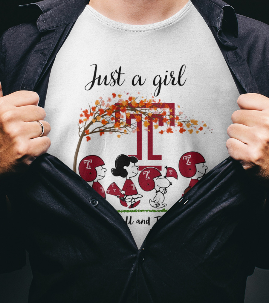 Just A Girl Who Loves Fall And Temple Owls Peanuts Cartoon T-Shirt