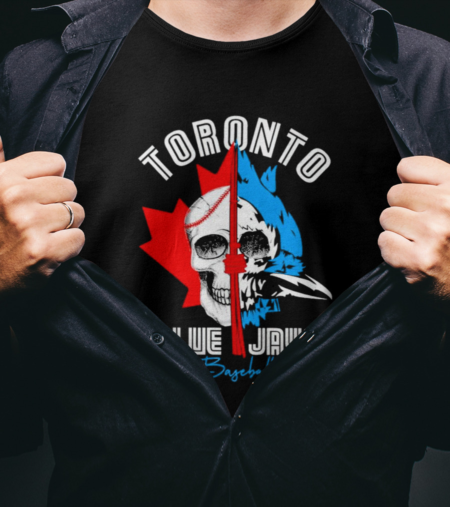 Toronto Blue Jays Skull Baseball Canada Flag T-Shirt