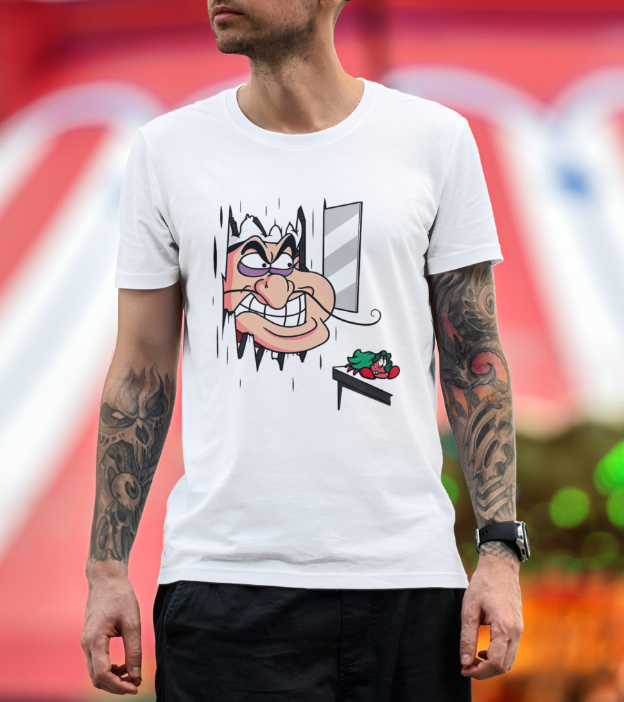 Chef Louis The Little Mermaid Cartoon Illustration with Louis Peeking Through Doorway T-Shirt