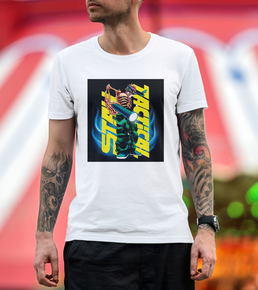Danny Gonzalez Stay Tactical Skeleton with Flashlight and Camouflage Pants T-Shirt