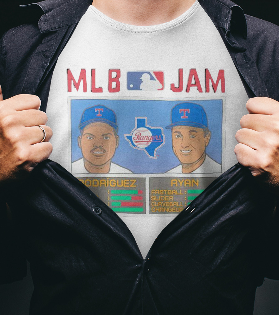 MLB Jam Texas Rangers Rodriguez And Ryan Baseball Stats T-Shirt