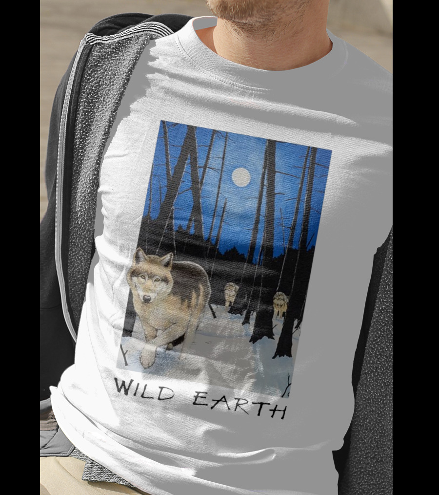 Wild Earth Wolves Under Moonlit Forest T-Shirt