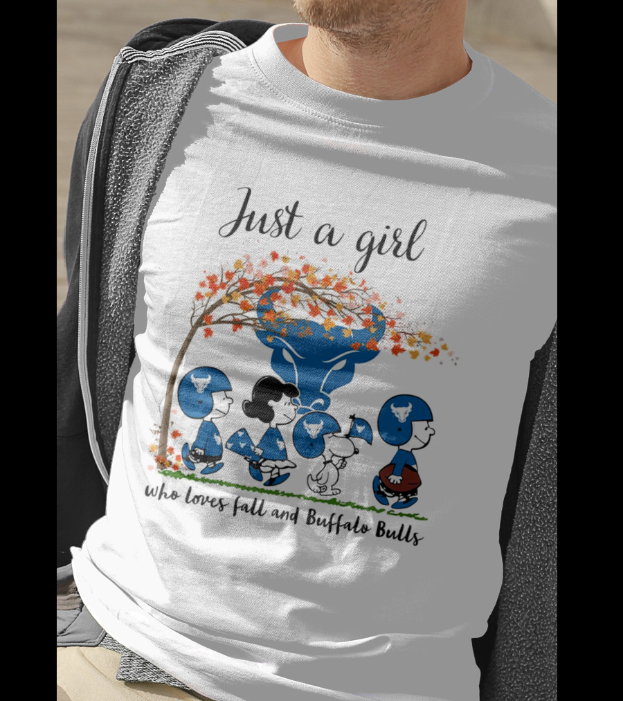 Just A Girl Who Loves Fall And Buffalo Bulls Peanuts Cartoon T-Shirt