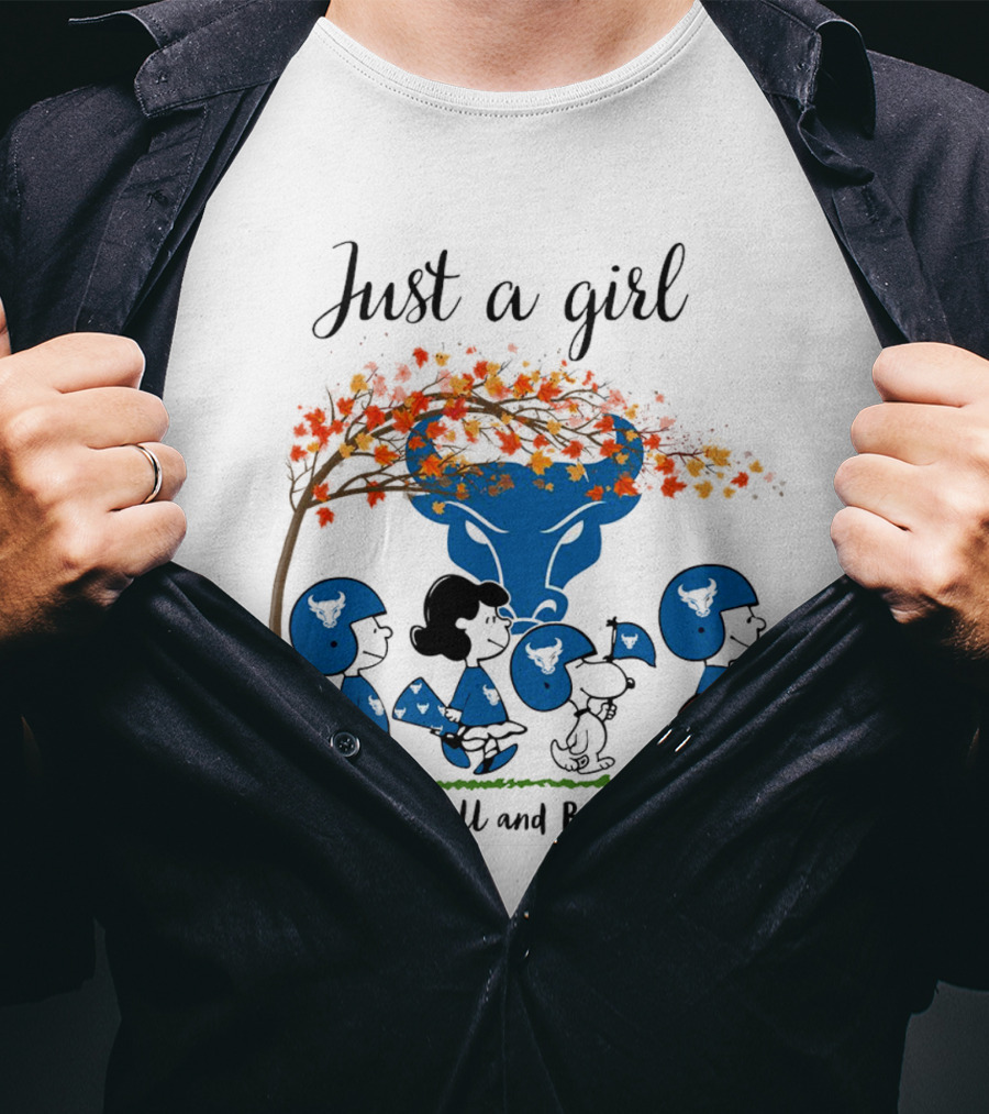 Just A Girl Who Loves Fall And Buffalo Bulls Peanuts Cartoon T-Shirt