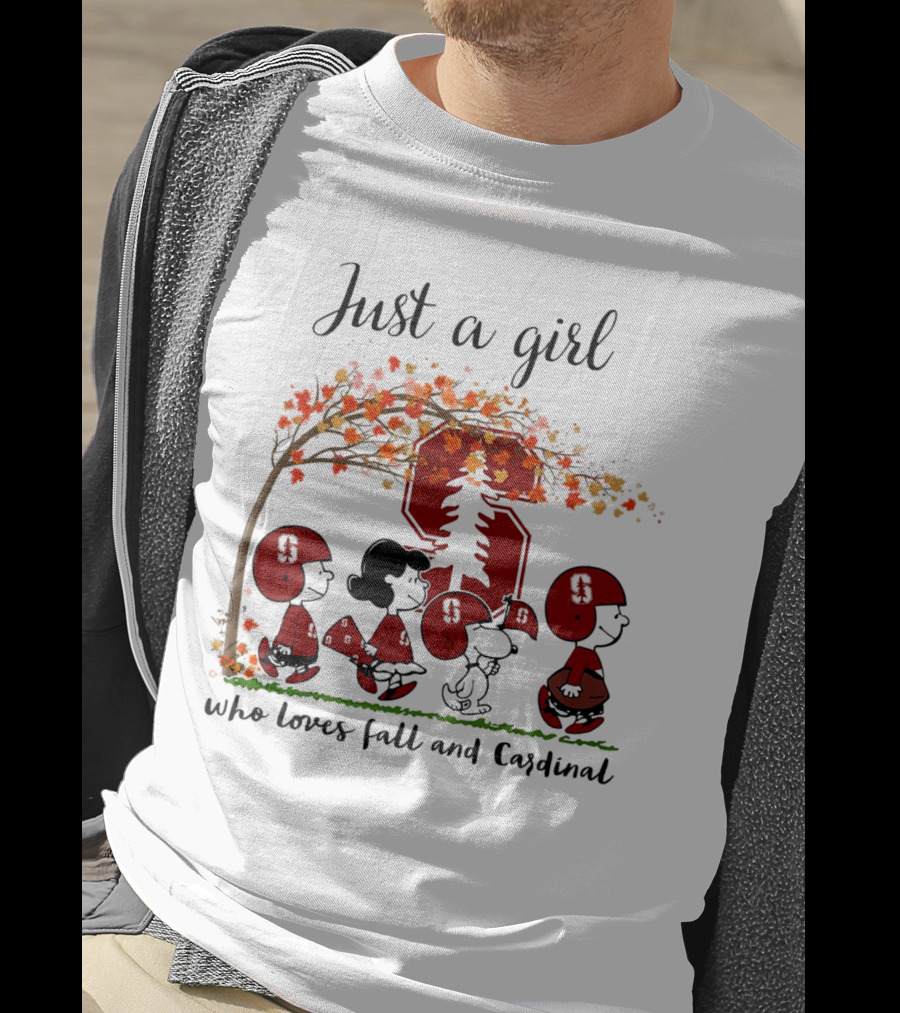 Just A Girl Who Loves Fall And Cardinal Peanuts Cartoon Football T-Shirt