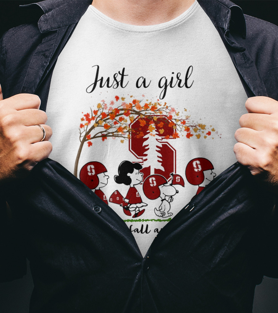 Just A Girl Who Loves Fall And Cardinal Peanuts Cartoon Football T-Shirt