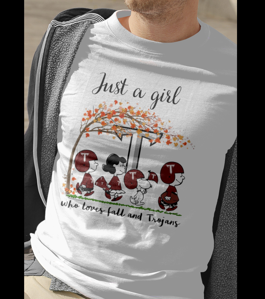 Just A Girl Who Loves Fall And Trojans Peanuts Cartoon T-Shirt