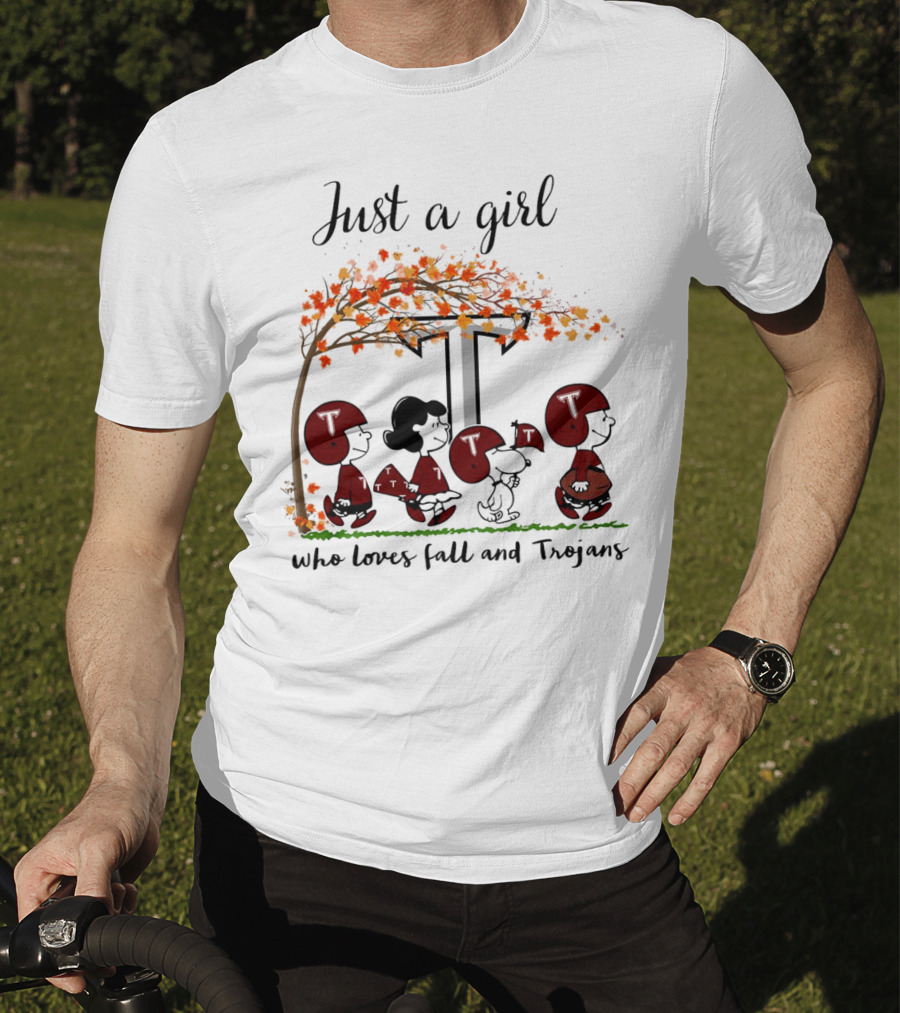 Just A Girl Who Loves Fall And Trojans Peanuts Cartoon T-Shirt