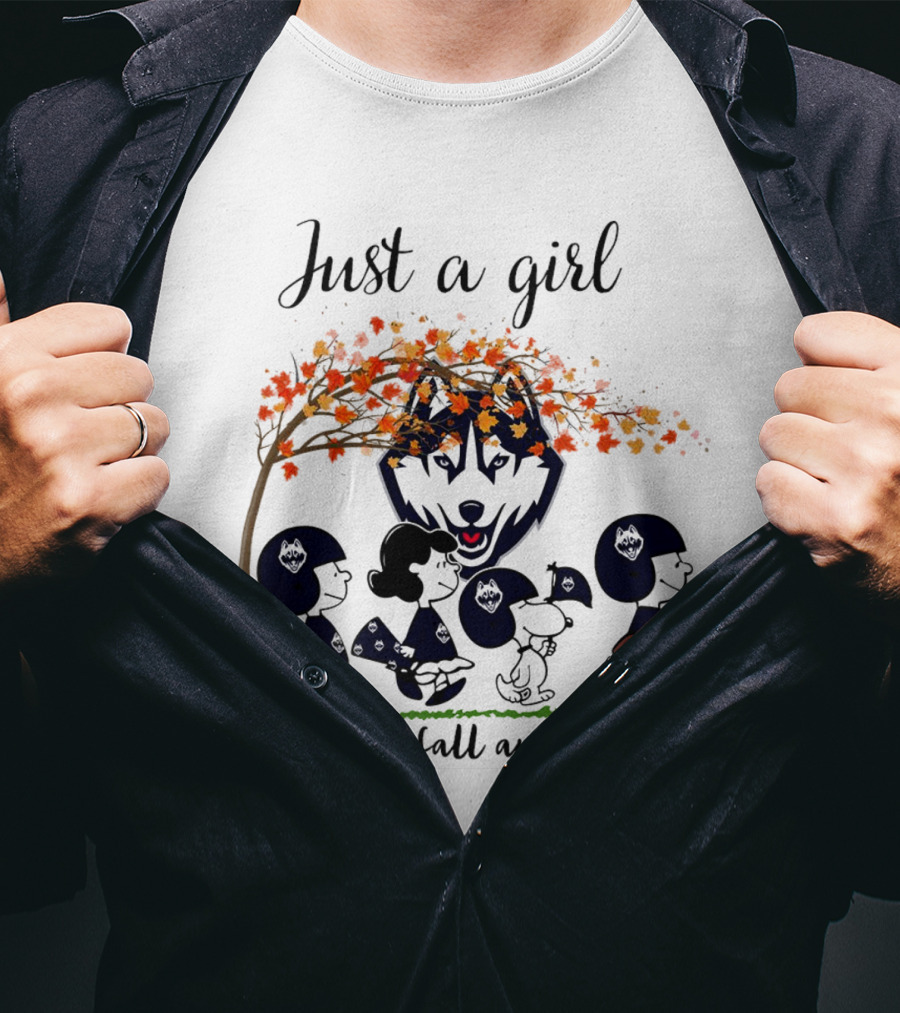 Just A Girl Who Loves Fall And Huskies Peanuts Cartoon T-Shirt