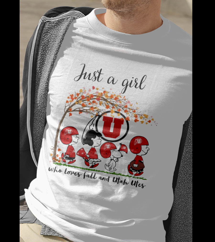 Just A Girl Who Loves Fall And Utah Utes Peanuts Cartoon T-Shirt