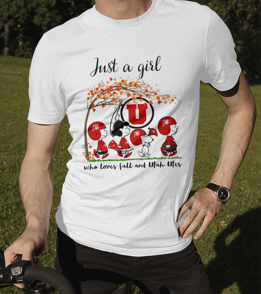 Just A Girl Who Loves Fall And Utah Utes Peanuts Cartoon T-Shirt