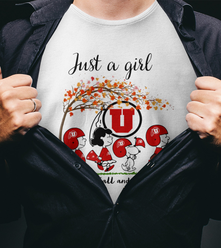 Just A Girl Who Loves Fall And Utah Utes Peanuts Cartoon T-Shirt