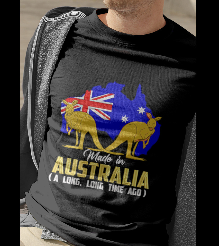 Made In Australia A Long Time Ago With Kangaroos And Australia Map Flag T-Shirt