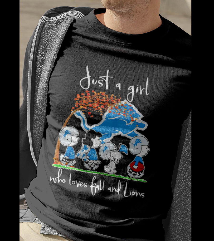Snoopy Peanuts Just A Girl Who Loves Fall And Detroit Lions Football T-Shirt