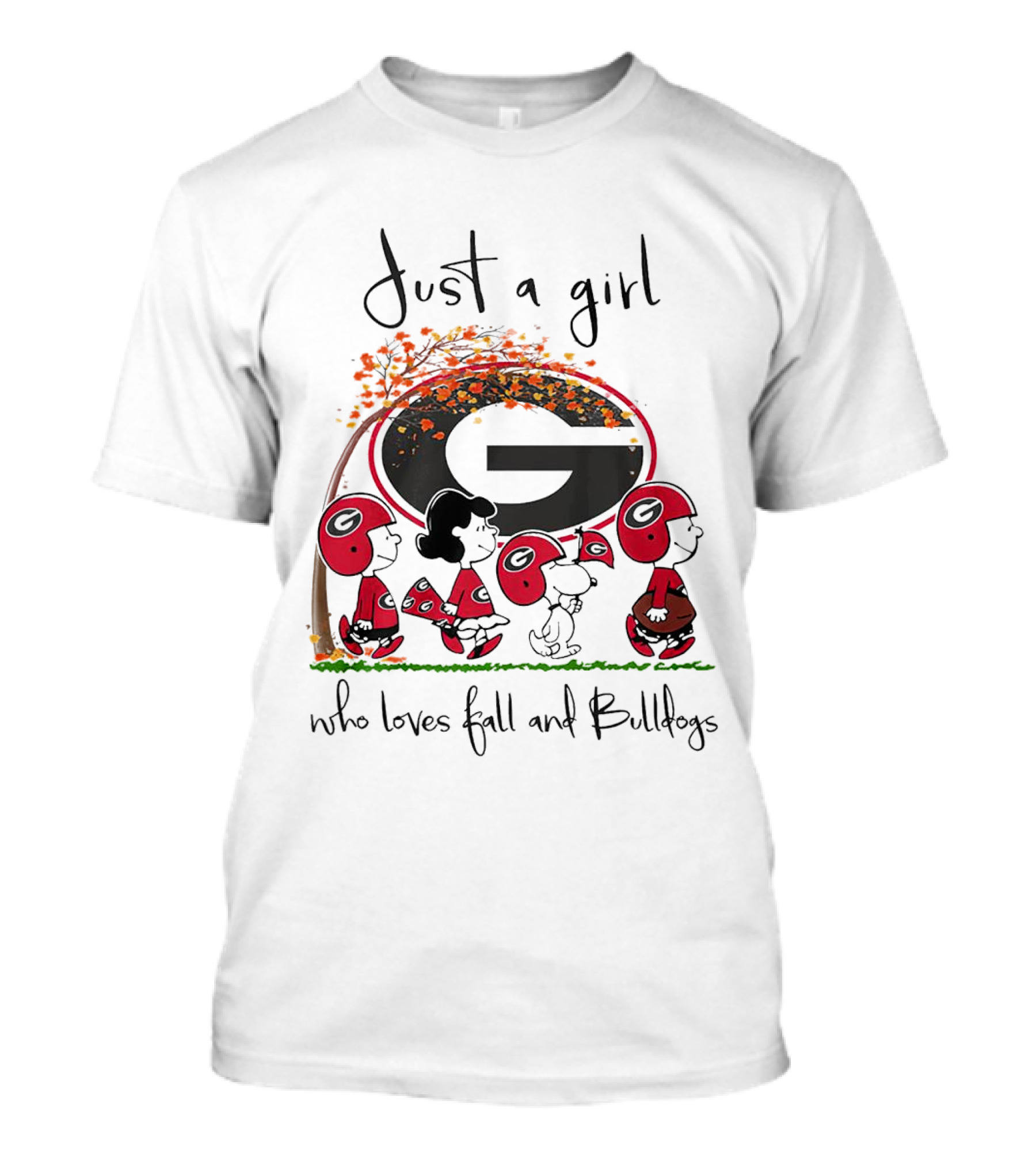 Just A Girl Who Loves Fall And Bulldogs Georgia Snoopy Football T-Shirt