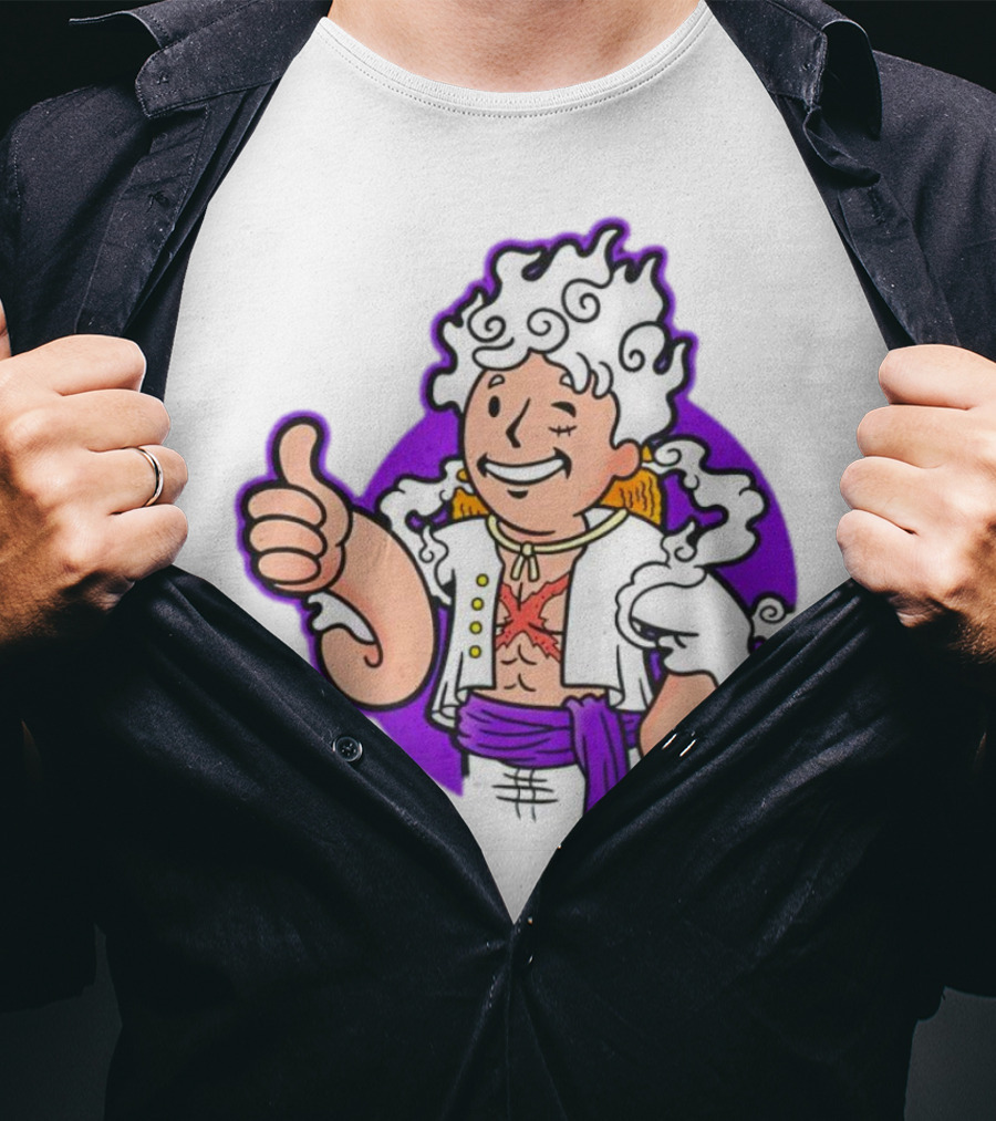 Luffy Sun God Boy Nika One Piece Vault Boy Mashup T-Shirt