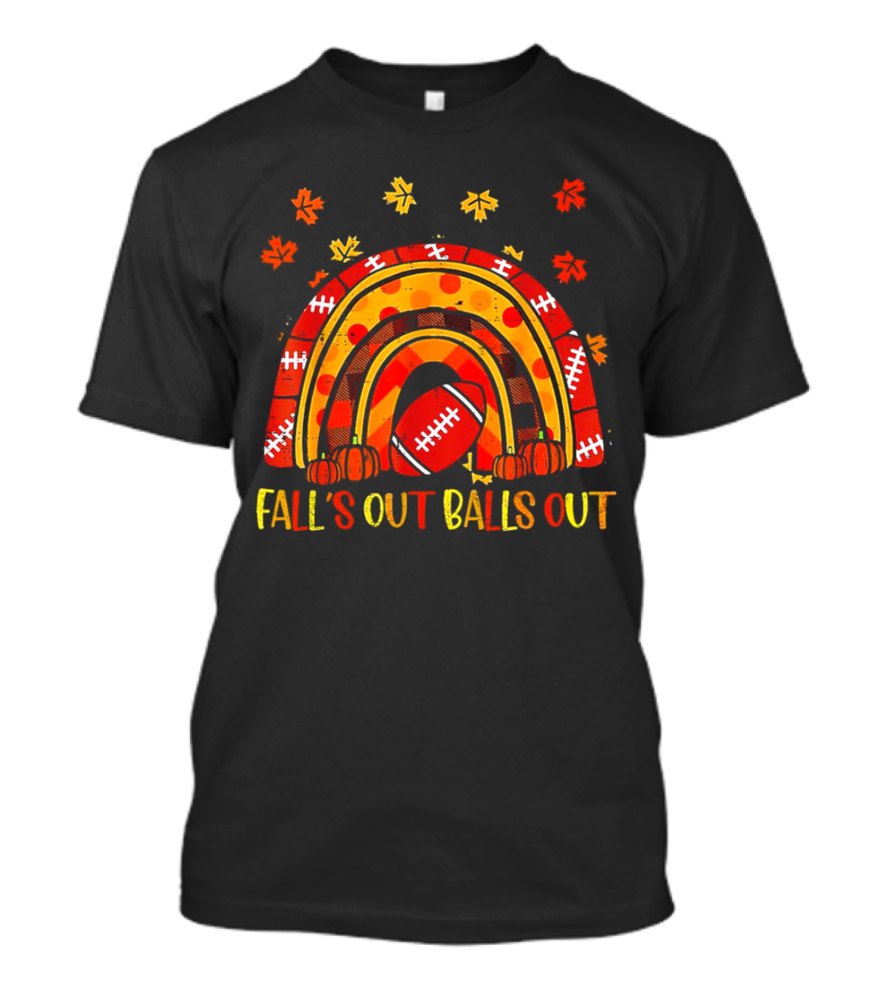 Fall's Out Balls Out Rainbow American Football Autumn Leaves T-Shirt