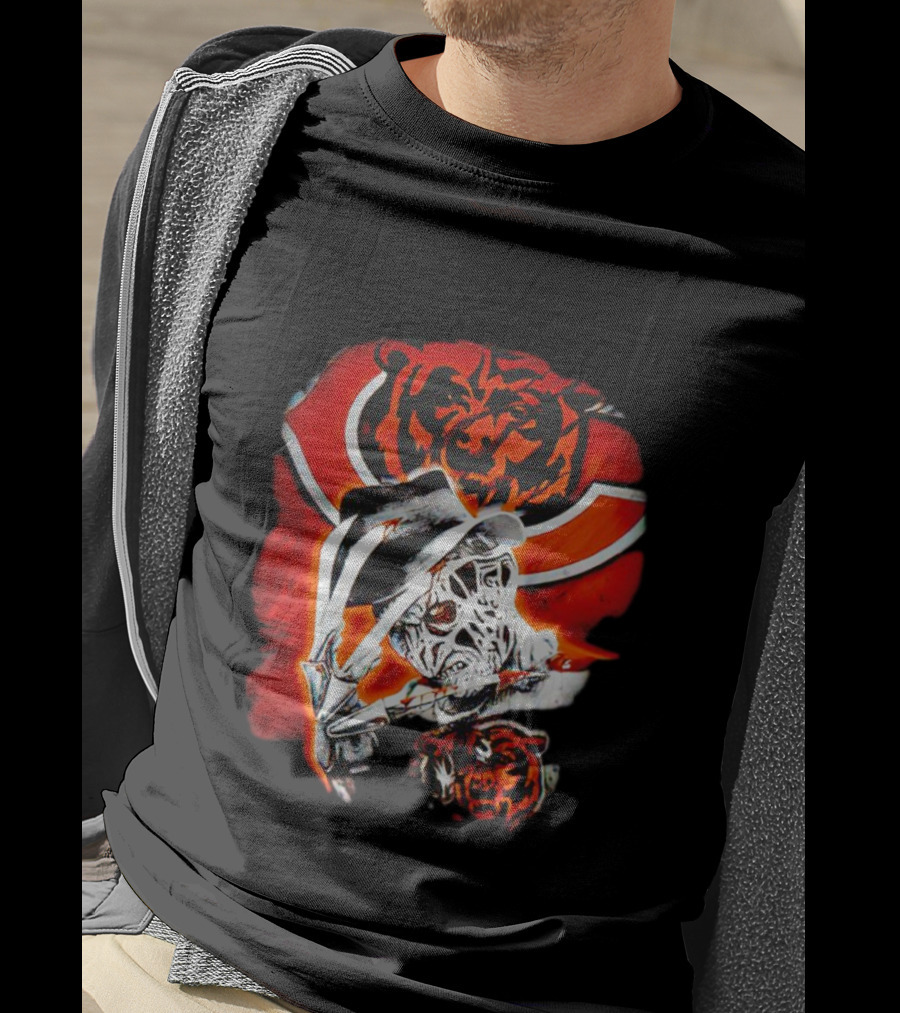 Freddy Krueger Chicago Bears Halloween Horror Crossover T-Shirt