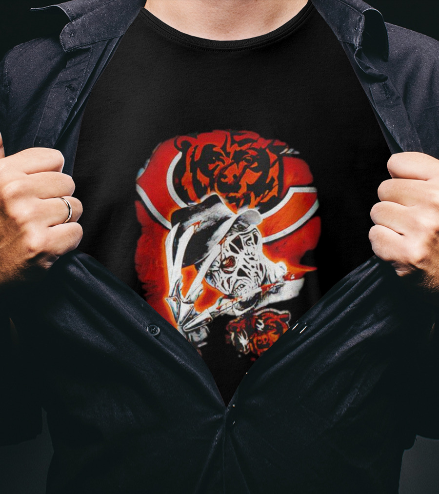 Freddy Krueger Chicago Bears Halloween Horror Crossover T-Shirt
