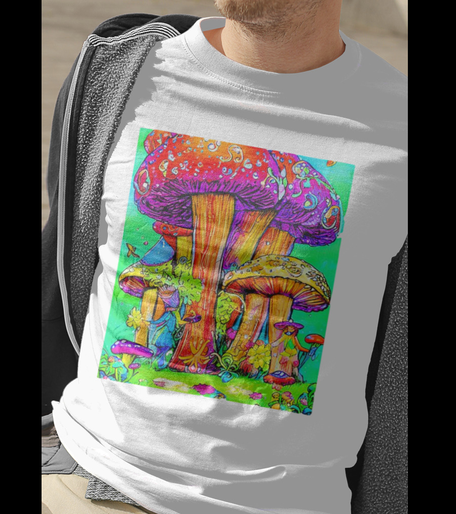 Multi Color Psychedelic Forest Mushrooms Fantasy T-Shirt