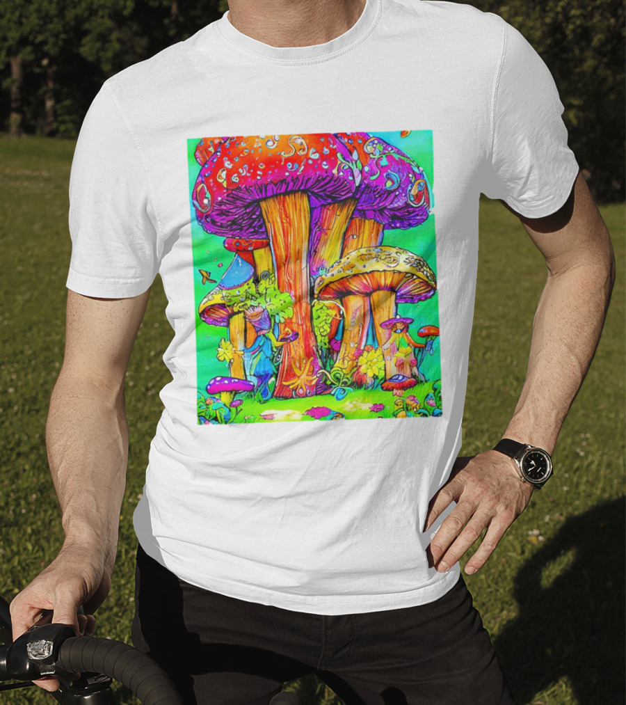 Multi Color Psychedelic Forest Mushrooms Fantasy T-Shirt